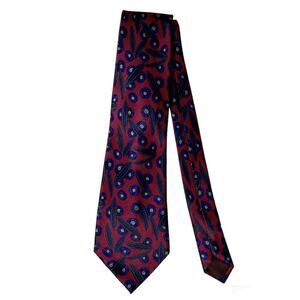 Lanvin Paris Made In France 100% Silk Necktie Tie Burgundy Blue Floral D…